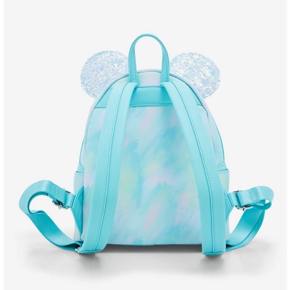 NEW Loungefly Disney Minnie Mouse blue Sequin Bow Mini Backpack and wallet set - Picture 6 of 12